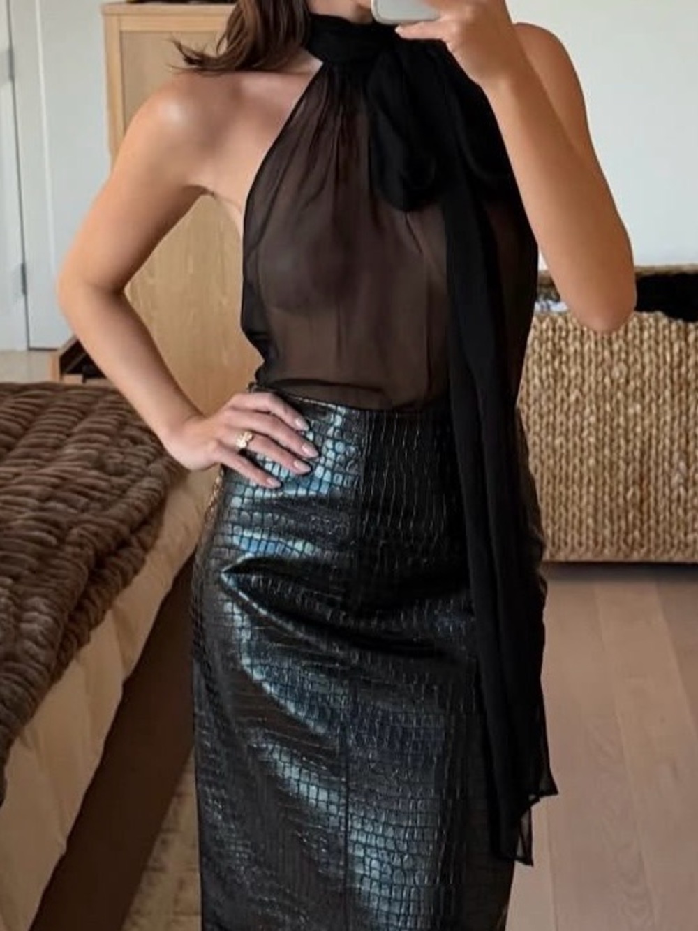 Lioness Hillis Sheer Halter Top in Black - Size XS